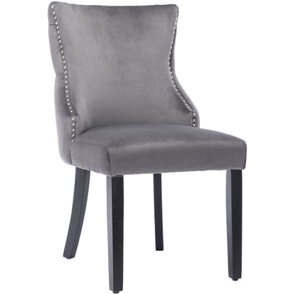 Eetkamerstoel – Stoel – Kuipstoel – Woonkamerstoel – Designstoel – Set Van 2 – Grijs Fluweel – Metalen Frame – Nagelrand & Button Stitching – Onderhoudsvriendelijke Bekleding