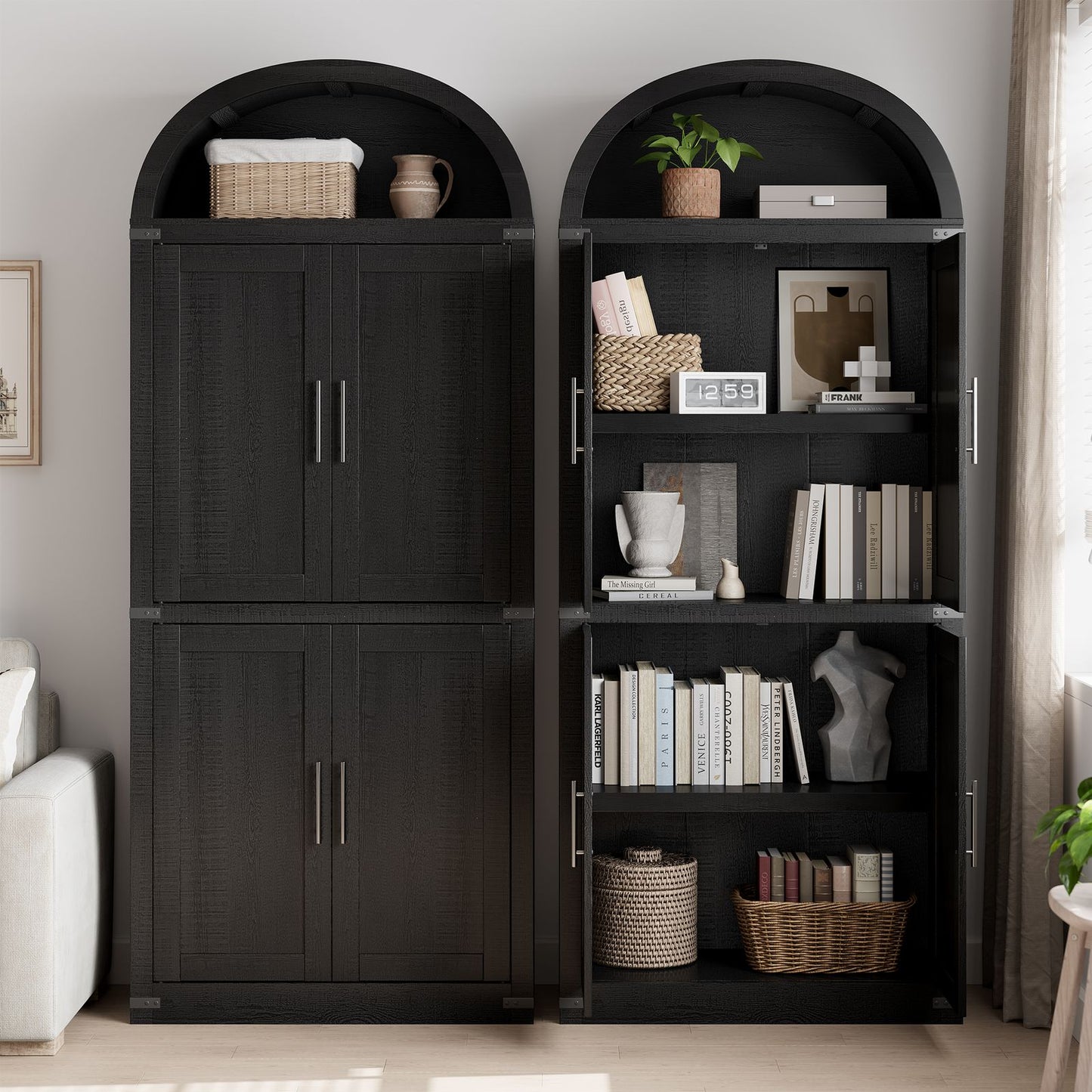 Boekenkast Met Deuren – Boogvormige Boekenkast – Opbergkast – Wandkast – Kastenrek – Hoogte 180 Cm – Stevige Houten Constructie