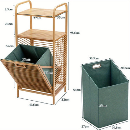 Wasmand – Wasbak – Wasopberger – Wasmand Met Vakjes – Wasmand Met Sortering – Bamboe – 3 Vakken – Afneembare Waszakken