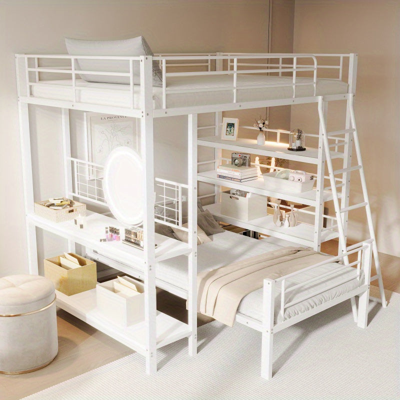 Hoogslaper – Stellingbed – Stapelbed – Mezzaninebed – Multibed – Metalen Frame – Ruimtebesparend Ontwerp – Uitvoerbaar tot Twee Losse Bedden – Stevige Draagkracht 120 kg – Wit 140x200 cm
