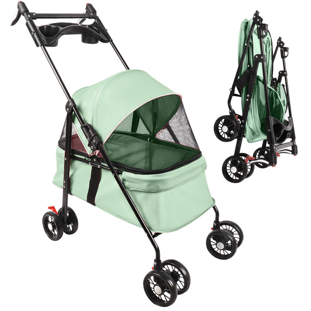 Foldable Dog Stroller for Pets, Up to 15 Kg, Dog Trolley with Drink Holder, Travel Pet Stroller, Jogger Buggy for Small Dogs And Cats 50X70X95Cm (Green)