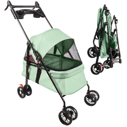 Foldable Dog Stroller for Pets, Up to 15 Kg, Dog Trolley with Drink Holder, Travel Pet Stroller, Jogger Buggy for Small Dogs And Cats 50X70X95Cm (Green)