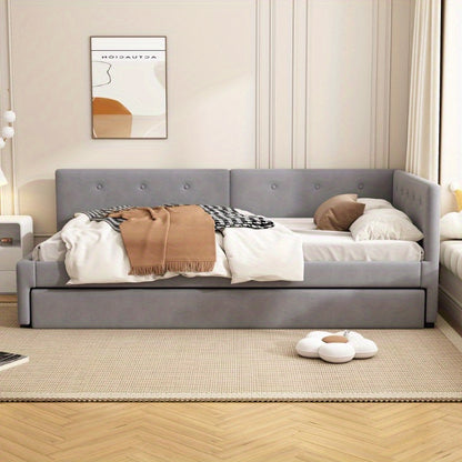 Daybed – Slaapbank – Uittrekbed – Logeerbed – Eenpersoonsbed – Minimalistisch Design – Uittrekbaar Bed 90x200 cm – Stevig Kunststof Frame Grijs