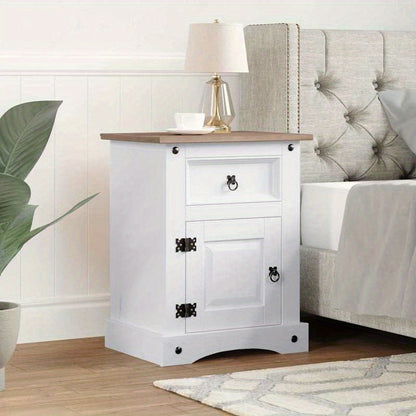 Solid Hardwood Bedside Table with 2 Drawers & Black Handles - Corona White Mexican Pine Nightstand, 68.58cm Height, 3.2 Cu Ft Storage, Easy Assembly, Portable Design for Bedroom or Living Room