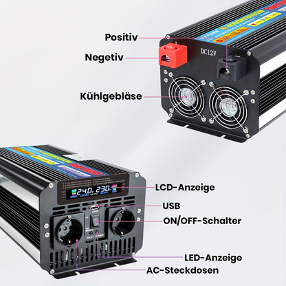 4000W Omvormer – Stroomomzetter – Spanning Converter – DC naar AC Inverter – Power Inverter – Pure Sinusgolf – LCD Display – Dubbele Stopcontacten en USB</s>