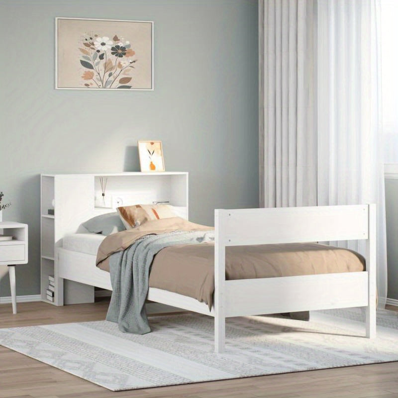 Massief Houten Bed – Houten Bedframe – Eenpersoonsbed – Slaapbank – Stijlvol Bed – Wit – 90x190 cm – Praktisch Demontabel Ontwerp – Koninklijk Design