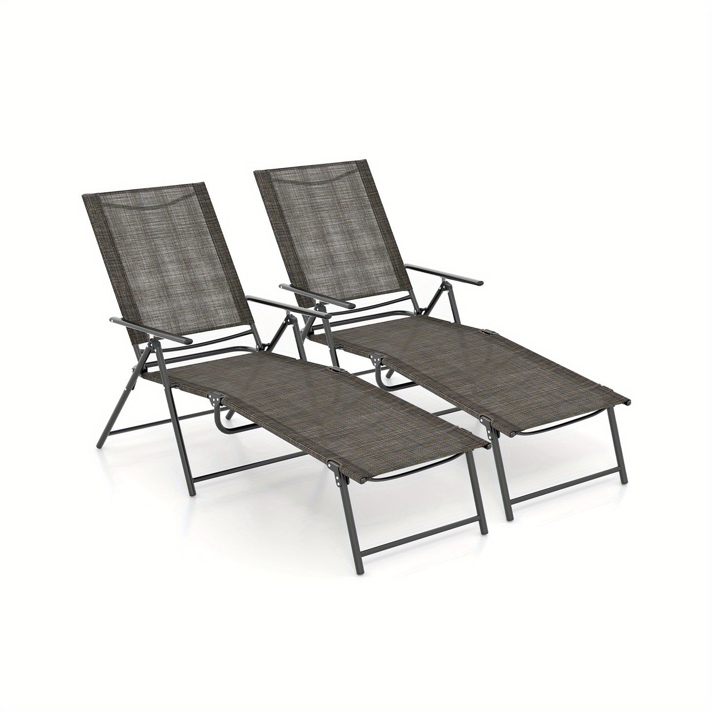 Ligstoel Buiten – Loungestoel Tuinstoel Ligbed Ligchaise – Verstelbaar 6 Rugleuning 2 Voetsteun – Vouwbaar Metalen Frame Bruin – Sneldrogende Ademende Stof