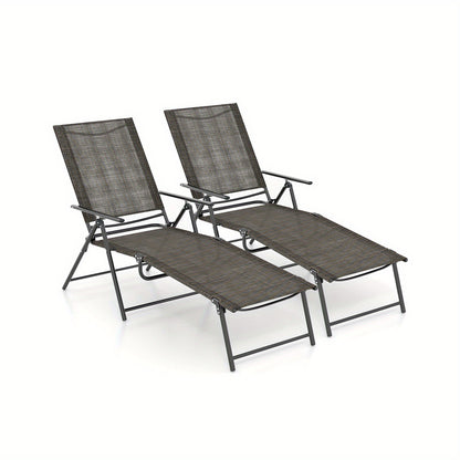 Ligstoel Buiten – Loungestoel Tuinstoel Ligbed Ligchaise – Verstelbaar 6 Rugleuning 2 Voetsteun – Vouwbaar Metalen Frame Bruin – Sneldrogende Ademende Stof