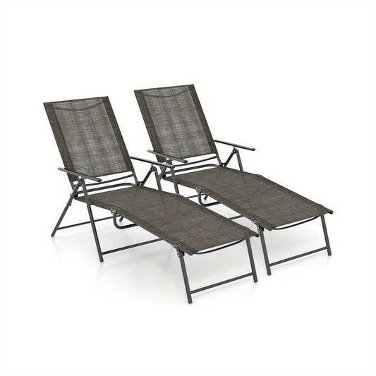 Ligstoel Buiten – Loungestoel Tuinstoel Ligbed Ligchaise – Verstelbaar 6 Rugleuning 2 Voetsteun – Vouwbaar Metalen Frame Bruin – Sneldrogende Ademende Stof