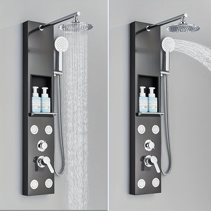 Douchesysteem – Doucheset – Douchepaneel – Douchekolom – Regendouche – RVS Mat Zwart – 20 cm Regendouche – 4 Bodyjets Met Handdouche 3-standen