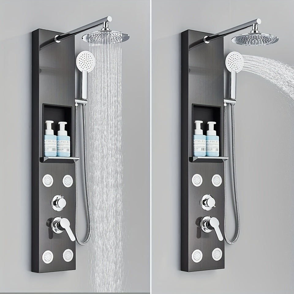 Douchesysteem – Doucheset – Regendouche – Douchepaneel – Douchekolom – 20 cm RVS Regendouche – 4 Verstelbare Body Jets – 3-Standen Handdouche – Mat Zwart