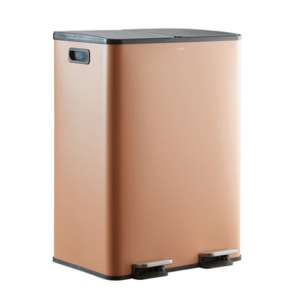 Afvalbak Keuken – Prullenbak – Vuilnisbak – Recyclingbak – Afvalemmer – 60 Liter – RVS Geborsteld Met Dubbele Compartimenten En Pedaalbediening