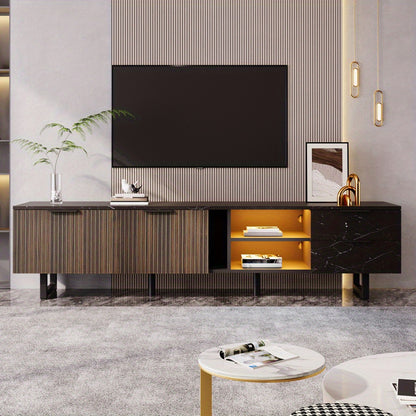 TV-kast – Meubel – Entertainmentkast – Woonkamerkast – TV-meubel – 200 cm – Zwart Marmer – Donker Houtnerf – 2 Deuren – 2 Lades