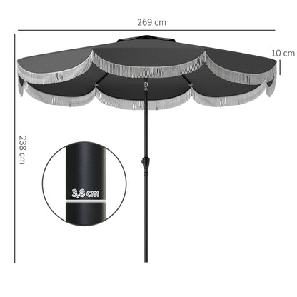 Tuinparasol – Zonnescherm – Buitenparasol – Schaduwdoek – Balkonparasol – Donkergrijs – 2,69 Meter Diameter – UV Bescherming 30+