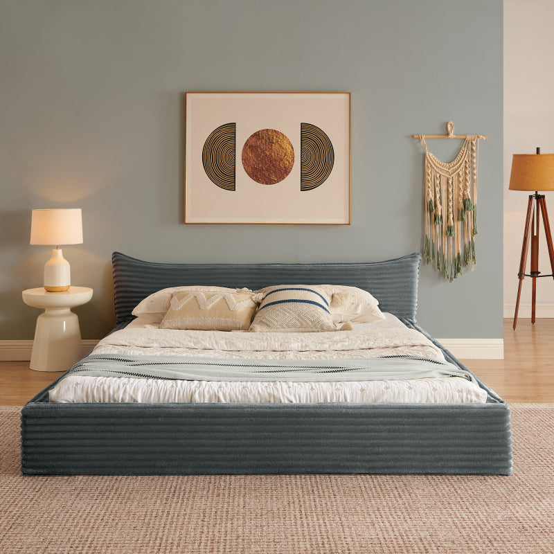 Tweepersoonsbed – Bed – Slaapbank – Ledikant – Boxspring – Donkergrijs Chenille – 140x200 cm – Zachte Velours Bekleding – Stevig Frame
