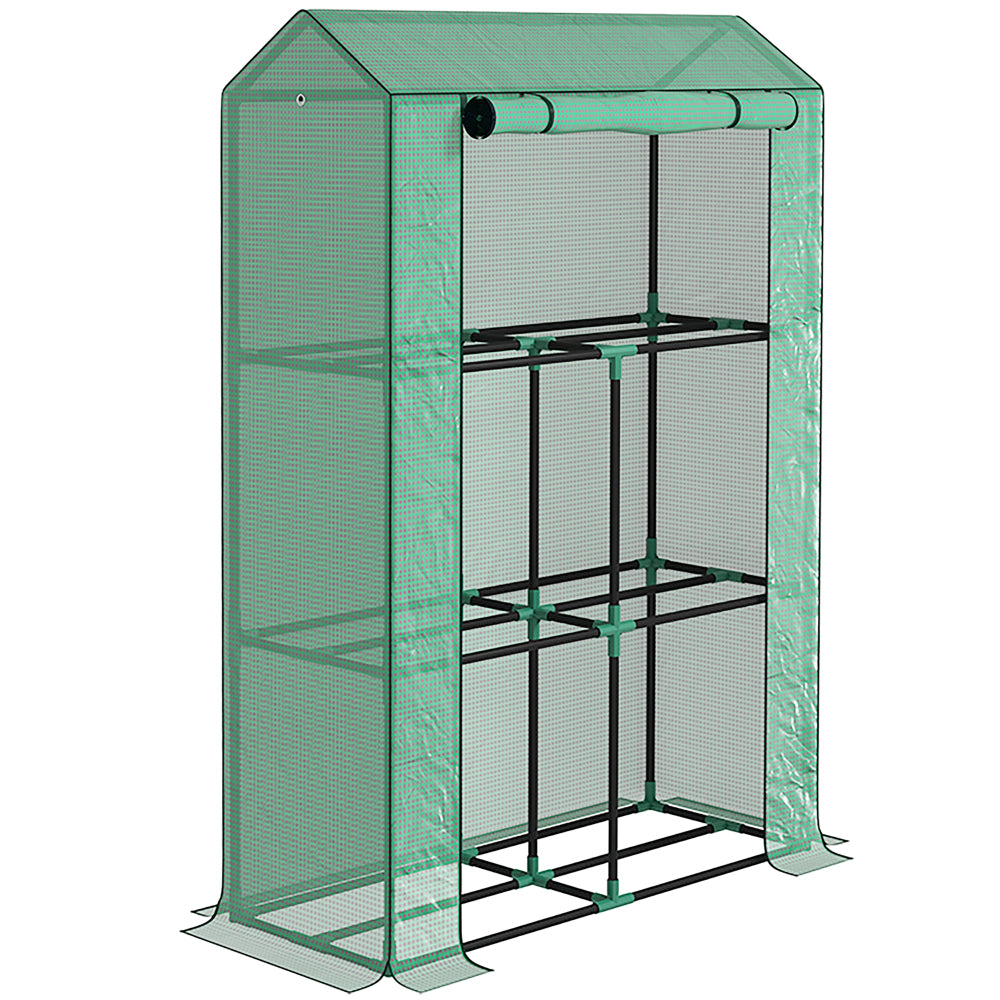 Kweekkas – Kweekkast – Broeikas – Plantenkas – Moestuin Kas – Compact Met 3 Planken – UV-bestendige Cover – Stabiel Gepoedercoat Stalen Frame – 100x40x150 cm – Roldeur Ventilatie