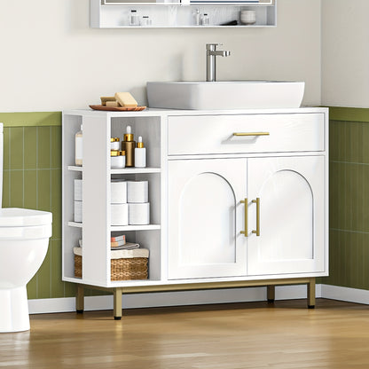 Badkamerkast – Badkamermeubel – Wastafelmeubel – Opbergkast – Toiletkast – Wit MDF Hout – Verstelbare Planken & Wisselbare Montagezijde
