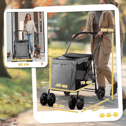 Hondenwandelwagen – Hondenbuggy – Hondenkar – Huisdierwagen – Kattenbuggy – Inklapbaar – 600D Oxford Stof – Met Zachte Kussens – Tot 20 kg – Grijs
