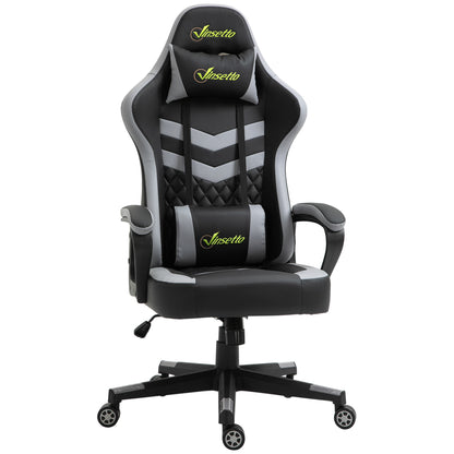 Gamingstoel – Bureaustoel – Gamestoel – Werkstoel – Kantoorstoel – Ergonomisch Design – Verstelbare Hoogte – Afneembare Hoofdkussen – Lendensteun – Zwart-Grijs