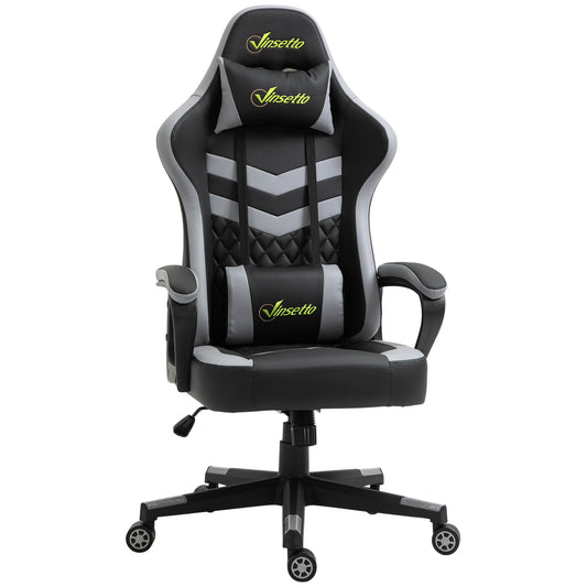 Gamingstoel – Bureaustoel – Office Chair – Gaming Chair – Gamer Stoel – Ergonomisch – Verstelbare Hoogte – Afneembare Hoofdsteun – Lendensteun – Zwart-Grijs