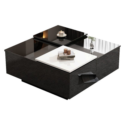 Zwarte Vierkante Salontafel – Koffietafel – Bijzettafel – Woonkamertafel – Opbergtafel – Verwijderbaar Wit Blad – Stabiele Metalen Driepootbasis 75x75x35 cm