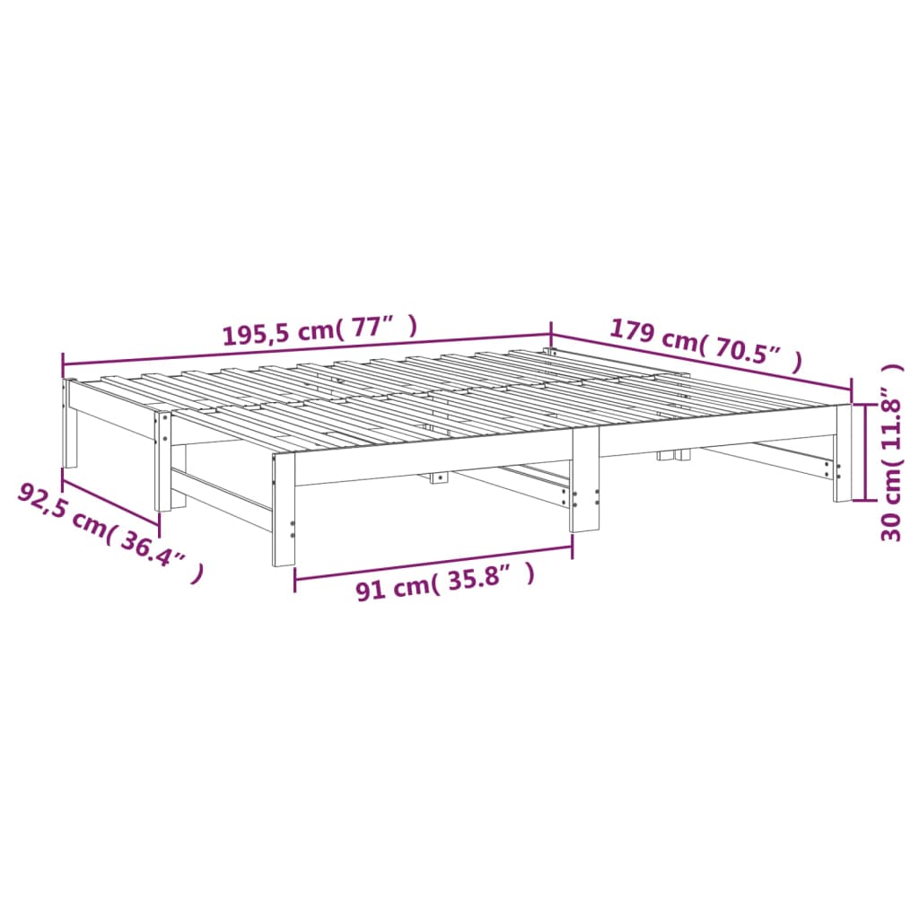 Slaapbank – Bedbank – Slaapstoel – Logeerbed – Multifunctionele Bank – Massief Dennenhout – Uitschuifbaar Bed 205,5x179x30 cm