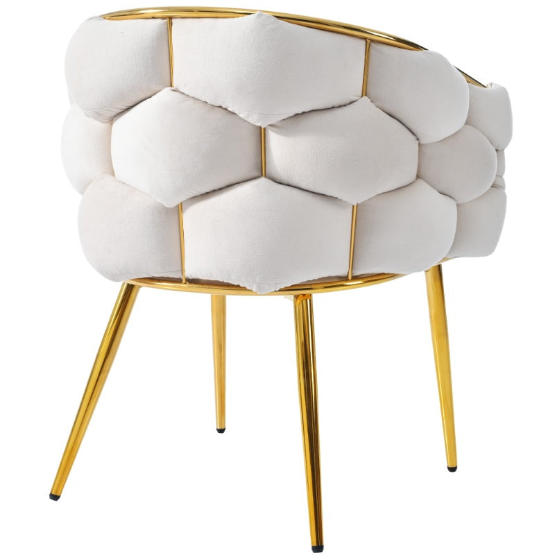 Accentstoelen – Eetkamerstoelen – Fauteuils – Woonkamerstoelen – Bureau Stoelen – Set Van 2 – Beige Bouclé Stof – Gouden Metalen Poten – Geen Montage Nodig – Gemakkelijk Schoon Te Maken