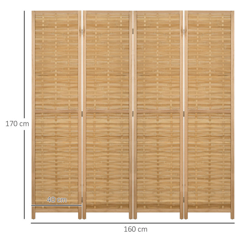 Kamerscherm – Roomdivider – Scheidingswand – Paravent – Privacy Scherm – 4-Delige Opvouwbare Bamboe Panelen – 160x170 cm Groot Formaat – Lichtgewicht en Stevig – Vrijstaand & Ruimtebesparend Design