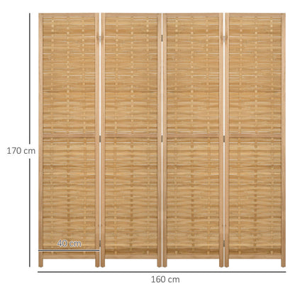 Kamerscherm – Roomdivider – Scheidingswand – Paravent – Privacy Scherm – 4-Delige Opvouwbare Bamboe Panelen – 160x170 cm Groot Formaat – Lichtgewicht en Stevig – Vrijstaand & Ruimtebesparend Design