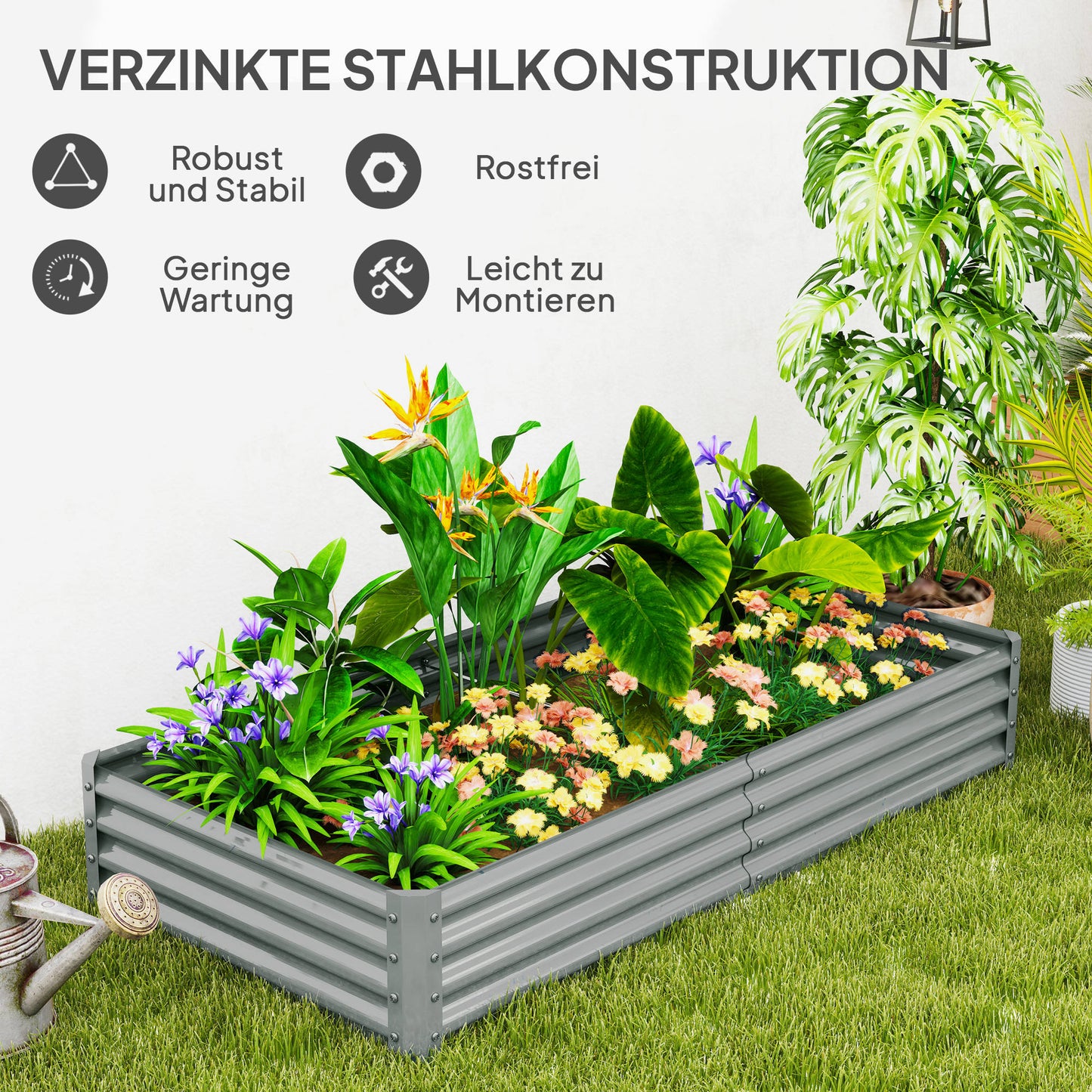 Verhoogd Tuinbed – Moestuinbak – Groentebak – Plantenbak – Kruidenbak – Gegalvaniseerd Staal – Weerbestendig Met Anti-Snijrand – 180x90x30 cm