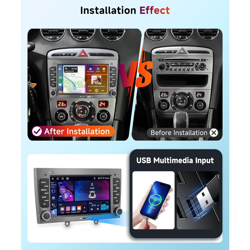 Android Autoradio – Multimedia Speler – Navigatiesysteem – Touchscreen Radio – 7 Inch Display – Draadloos CarPlay & Android Auto – Inclusief AHD Achteruitrijcamera & Microfoon