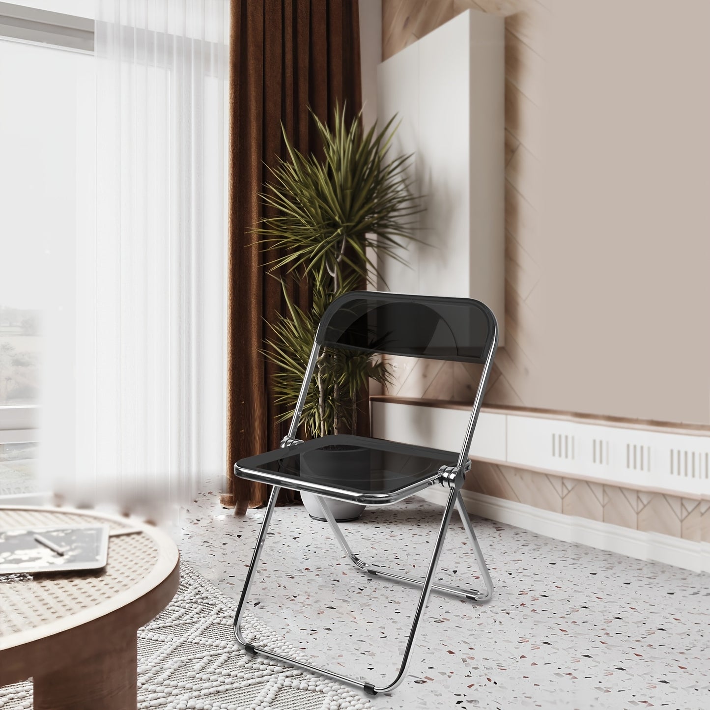 1pc Acrylic Chair, Stackable Plastic Dining Chair, Foldable Dining Chair, Load-bearing 200KG, Classic And Durable Office Meeting Chair, Black