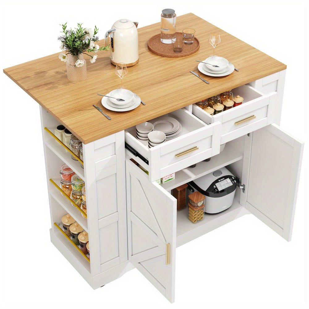 Keukeneilandwagen – Keukentrolley – Serveerwagen – Keukenkast – Keukeneiland – Uitschuifbare Tafel – MDF Met 4 Wieltjes
