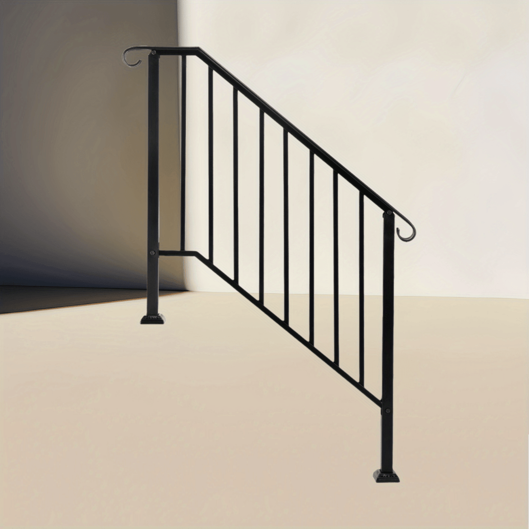 Trapleuning – Handrail – Leuning – Balustrade – Leuninghouder – Gietijzer – Mat Zwart – Geschikt Voor 2 Treden – Robuust & Weerbestendig