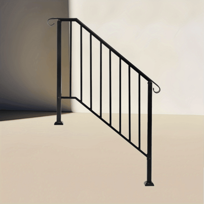Trapleuning – Handrail – Leuning – Balustrade – Leuninghouder – Gietijzer – Mat Zwart – Geschikt Voor 2 Treden – Robuust & Weerbestendig