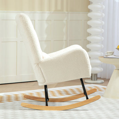 Schommelstoel – Schommelstoel Met Bekleding – Relaxstoel – Wiegstoel – Loungestoel – Crème Wit – Dikke Comfortabele Vulling – Inclusief Lendenkussen