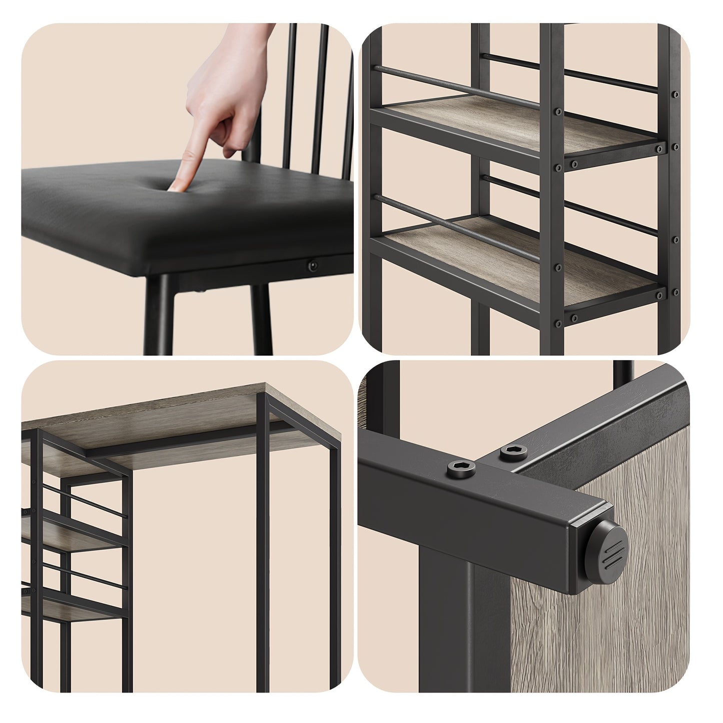 Eettafelset – Eettafel – Keukentafel – Eetkamerset – Zitgroep – 3-Delig – Donkerbruin Hardhout – Compact Met Opbergruimte