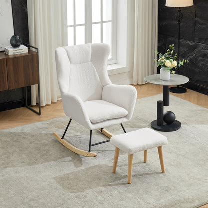 Ergonomic Rocking Chair with Footrest - Heavy-Duty Rubberwood Frame, 30-Degree Recliner, High-Back Lounge Chair with Removable Cushion - Sturdy Rocking Mechanism for Living Room, Home Office, Reading Nook - Easy Assembly & Sp