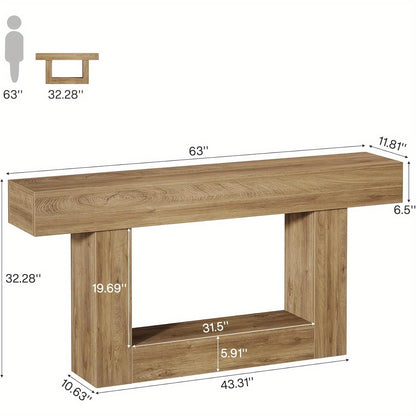 Farmhouse Sidetable – Sidetable – Console Tafel – Sofa Tafel – Haltafel – Lichtbruin – 160 cm Breed – Stevige Houten Constructie met 2 Opbergniveaus