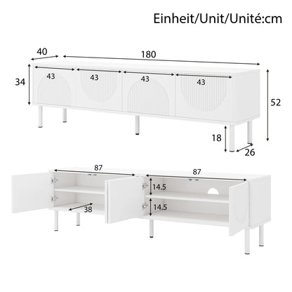 TV-Meubel – Lowboard – TV-Kast – Mediameubel – Opbergmeubel – Mat Wit – 4 Deuren – Kabelmanagement – 180x40x52 cm