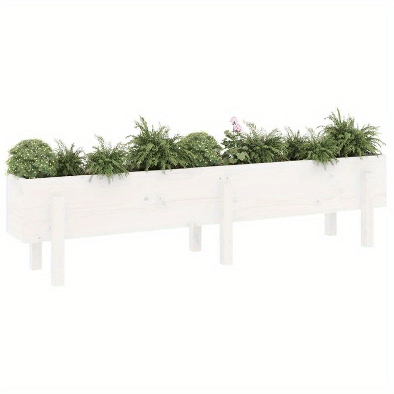 Verhoogde Tuinbak – Plantenbak – Moestuinbak – Kweekbak – Bloembak – Wit – Massief Vurenhout – 160x30x38 cm Hoog