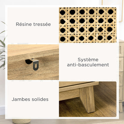 Ladekast – Ladenkast – Dressoir – Opbergkast – Kastje – Hout met Rotan Fronten – 80x35x76 cm – Ruime Opbergruimte