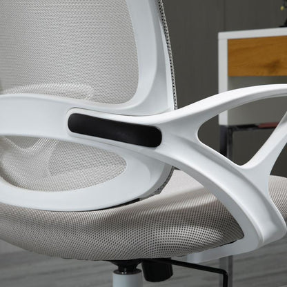 Ergonomic Mesh Office Chair with Adjustable Swivel & Height - Breathable Linen-Look Fabric, 360° Swivel, 5-Point Lumbar Support, 5-Level Airflow Perforated Backrest, 5-Point Ergonomic Design for Home & Work, Gray, Office Cha