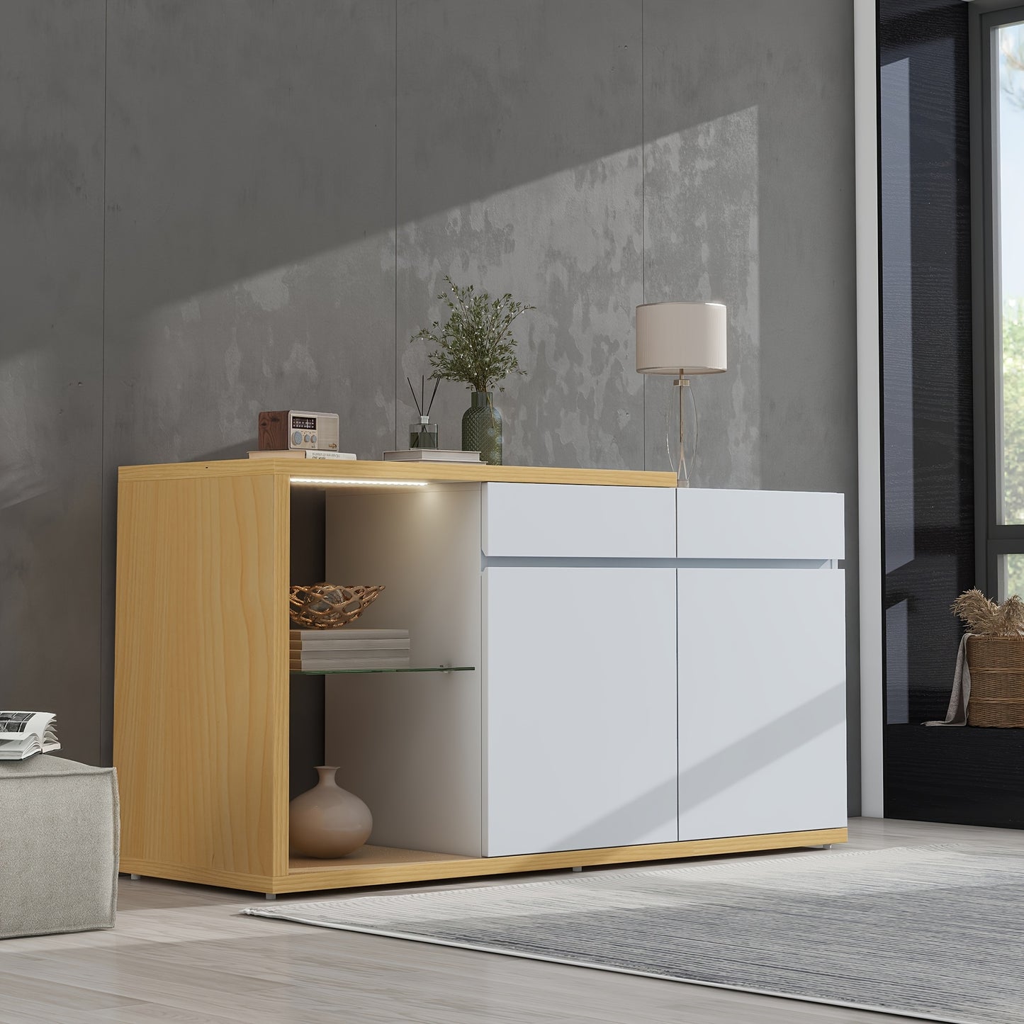 Dressoir – Sideboard – Opbergkast – Ladekast – Woonkamerkast – Wit – Multifunctioneel – 120 cm Breed – Hout en Spaanplaat – 2 Deuren en 2 Lades