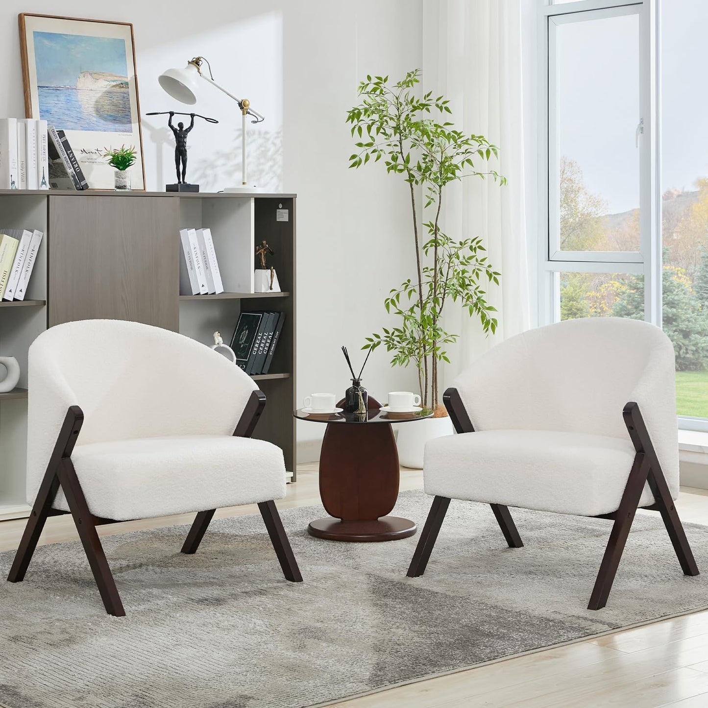 Easy Assembly Lounge Chair - Minimalist Upholstered (No Soft) Reading Side Chair Suitable for Bedroom & Living Room, Wood Frame, Compact, Easy Maintenance, Comfortable Seating