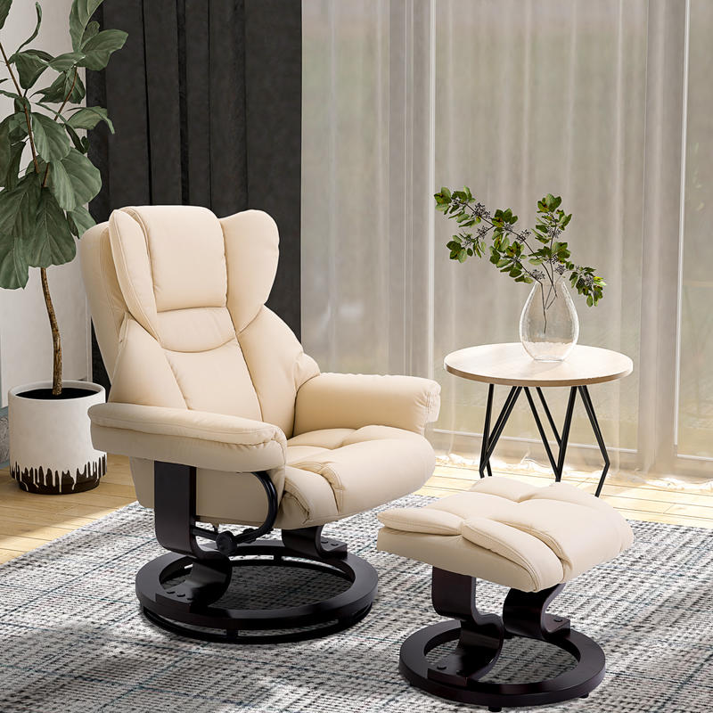 Relaxfauteuil – Relaxstoel – Draaifauteuil – Lounge stoel – Zitfauteuil – Met handmatige verstelbare rugleuning – Stevig metalen frame tot 160 kg – Compact ontwerp crème kleur