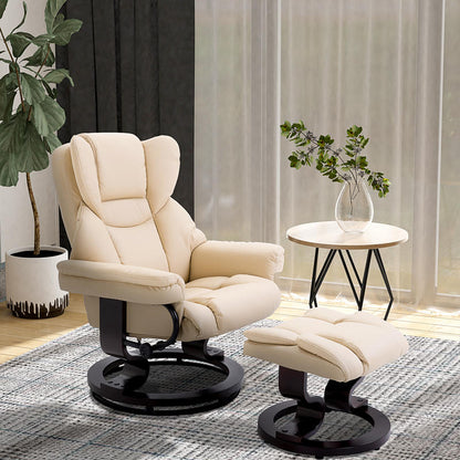 Relaxfauteuil – Relaxstoel – Draaifauteuil – Lounge stoel – Zitfauteuil – Met handmatige verstelbare rugleuning – Stevig metalen frame tot 160 kg – Compact ontwerp crème kleur
