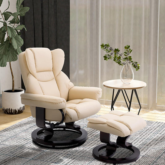Relaxfauteuil – Relaxstoel – Draaifauteuil – Lounge stoel – Zitfauteuil – Met handmatige verstelbare rugleuning – Stevig metalen frame tot 160 kg – Compact ontwerp crème kleur