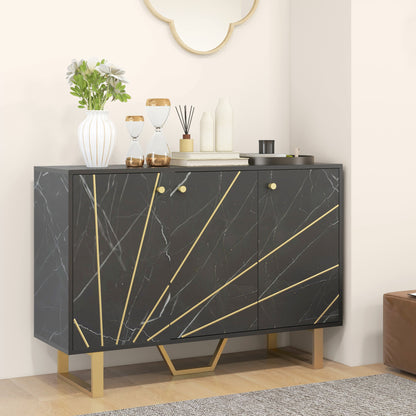 Dressoir – Opbergkast – Buffetkast – Sideboard – Kast – Zwart Marmerlook – 107x35x75 cm – Verstelbare Planken