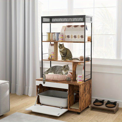 Kattenkrabpaal – Kattenboom – Krabpaal – Krabmeubel – Kattenhuis – 3 Laags – Afneembare Kattenbaklade – Ruim & Stevig 152 cm Hoog